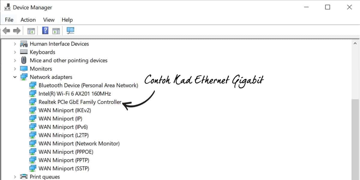 Cara Kenalpasti Ethernet Card Step 2